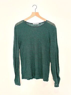 t by alexander wang sheer linen long sleeve top - thin green stripes - S